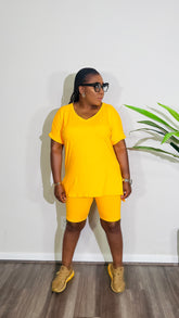 CUTTIE 2PC SHORTS V-NECK LOUNGE SET(Neon Yellow)